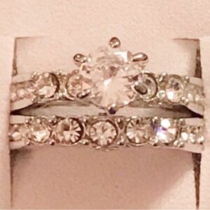 New Sterling silver white sapphire wedding ring set size 5.75